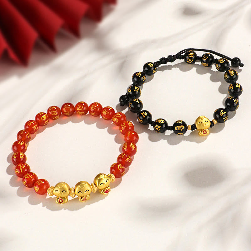 8mm Red Agate Snake Mantra Bracelet for Spiritual Growth