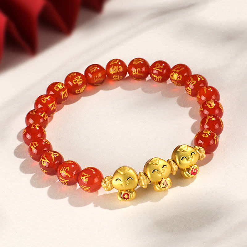 8mm Red Agate Snake Mantra Bracelet for Spiritual Growth