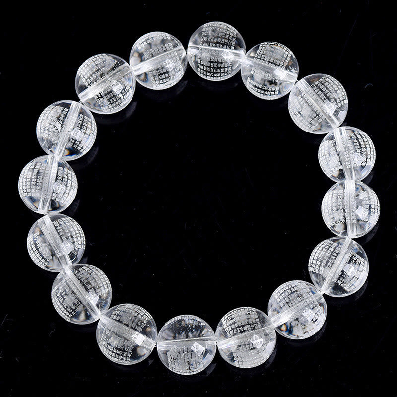 12mm White Crystal Heart Sutra Protection Bracelet