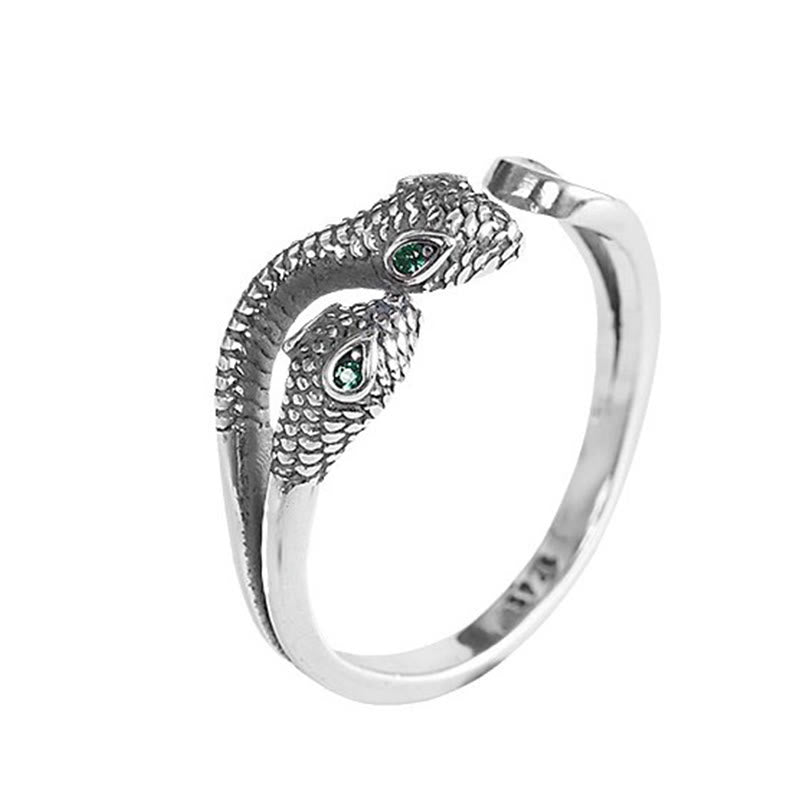 925 Sterling Silver Two-headed Snake Wisdom Adjustable Ring