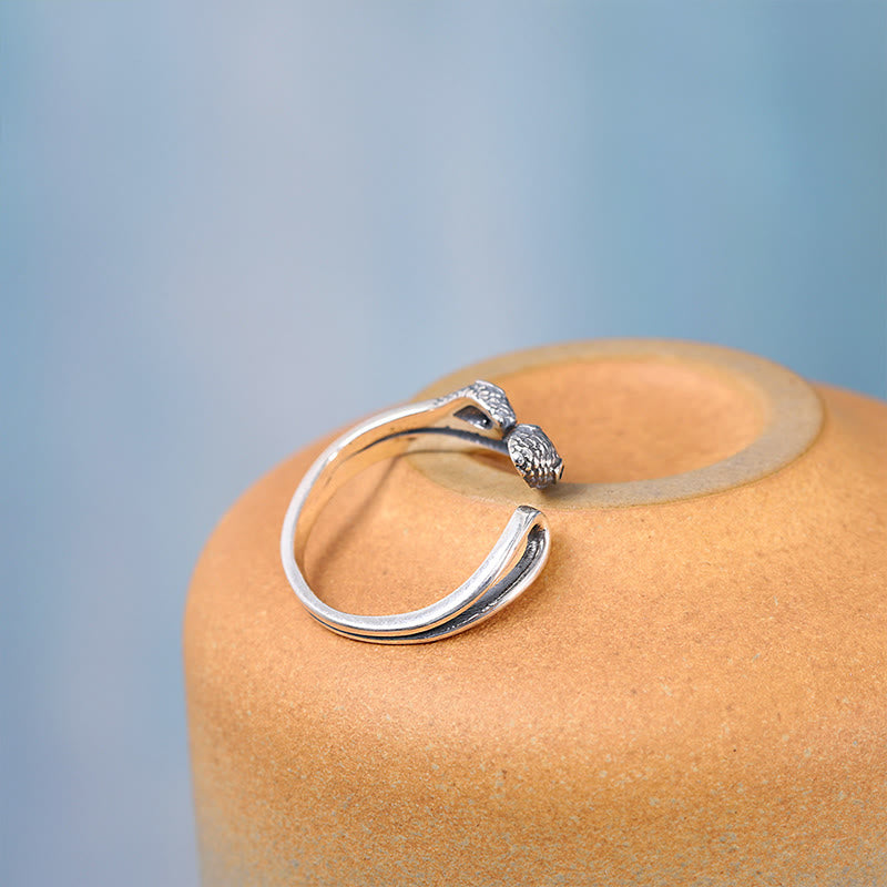 925 Sterling Silver Two-headed Snake Wisdom Adjustable Ring