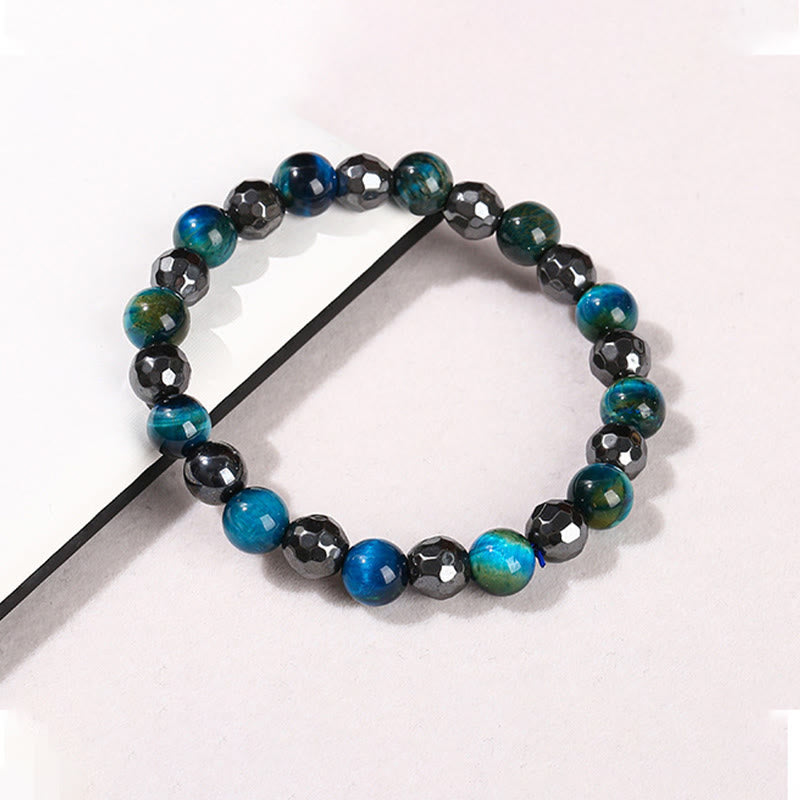 8mm Hematite Blue Tiger Eye Bracelet Set - Protection Design