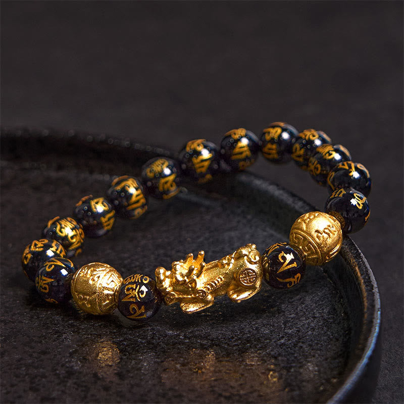 12mm Obsidian PiXiu Wealth Bracelet for Feng Shui Luck