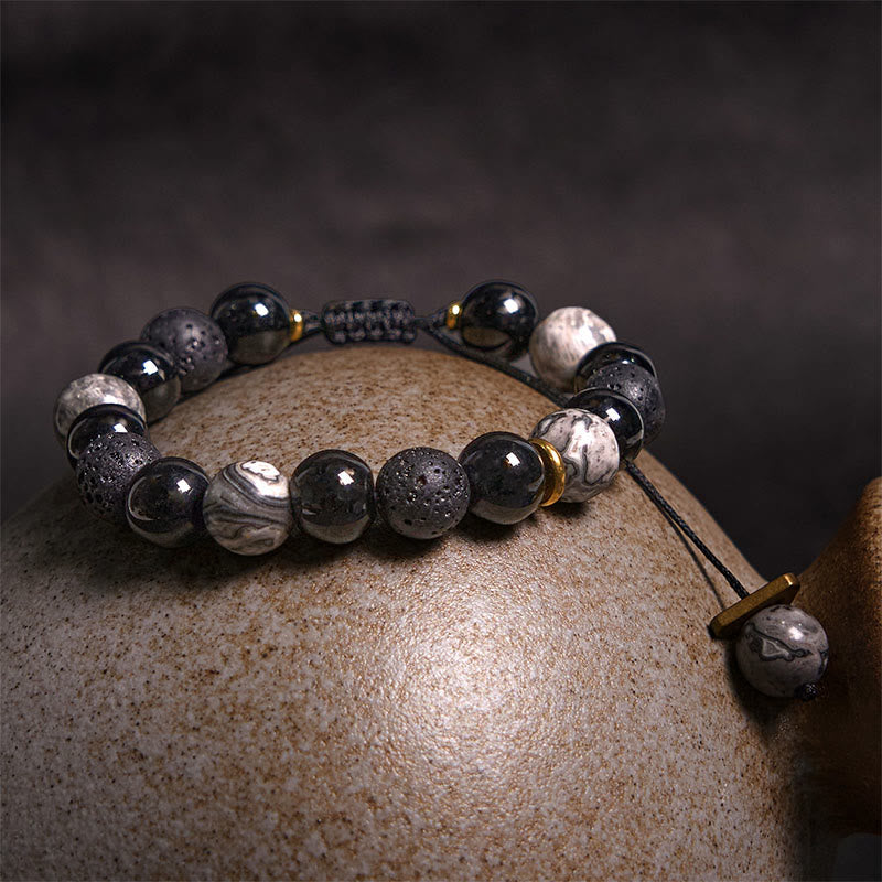 Schwarzes Obsidian-Lavastein-Yin-Yang-Armband für Stärke