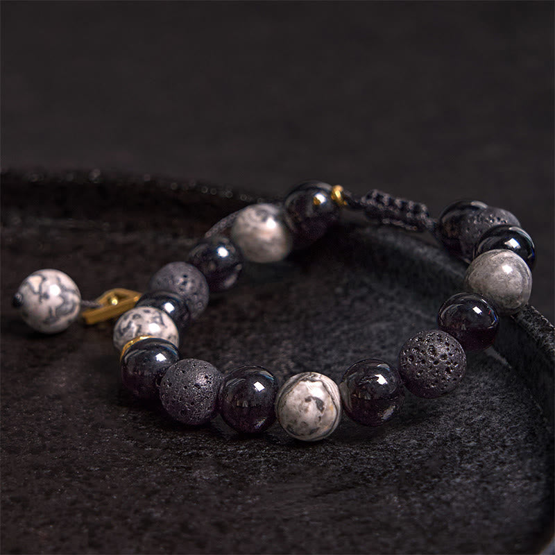 Schwarzes Obsidian-Lavastein-Yin-Yang-Armband für Stärke