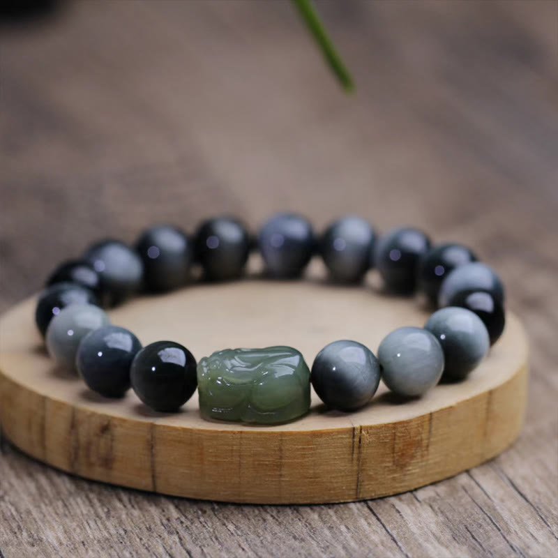 10mm Eagle's Eye Stone Hetian Jade Pixiu Confidence Bracelet