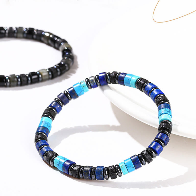 6 mm spirituelles Armband aus Hämatit-Türkis-Lavastein