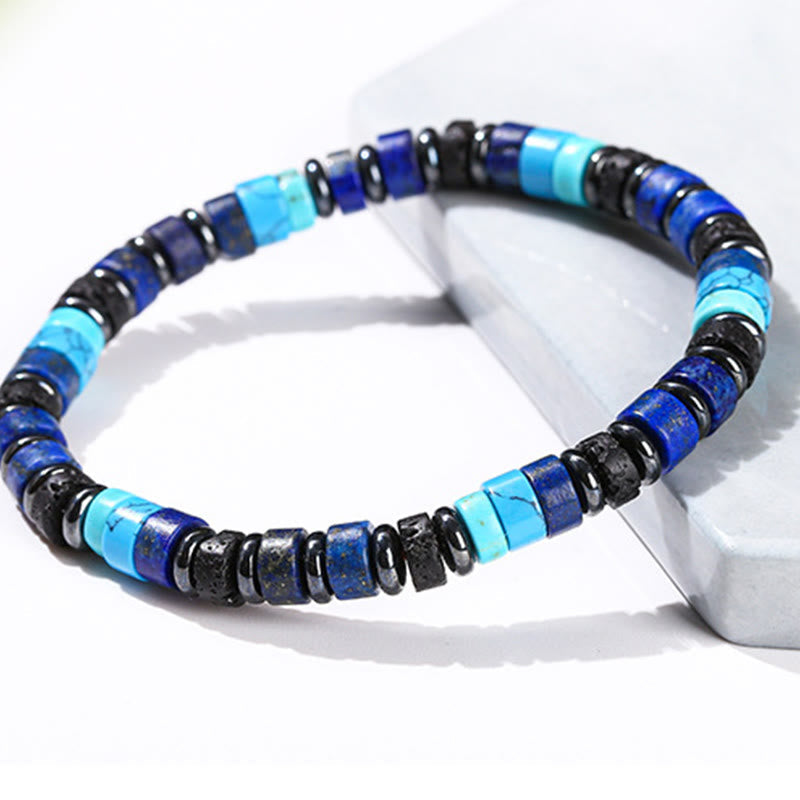 6 mm spirituelles Armband aus Hämatit-Türkis-Lavastein