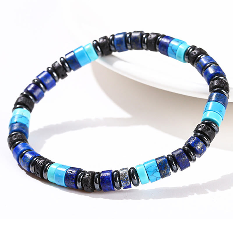 6 mm spirituelles Armband aus Hämatit-Türkis-Lavastein