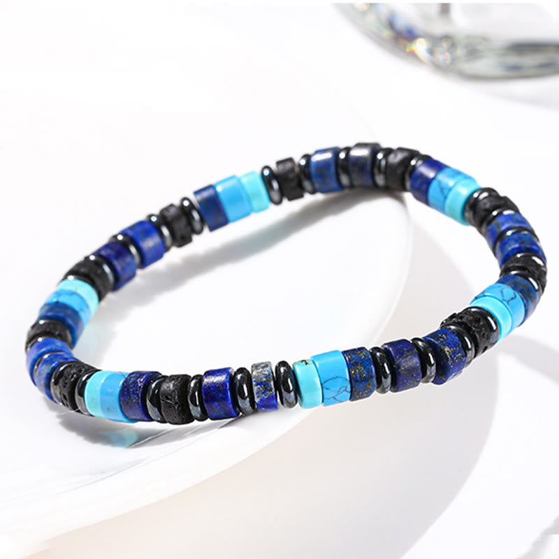 6 mm spirituelles Armband aus Hämatit-Türkis-Lavastein