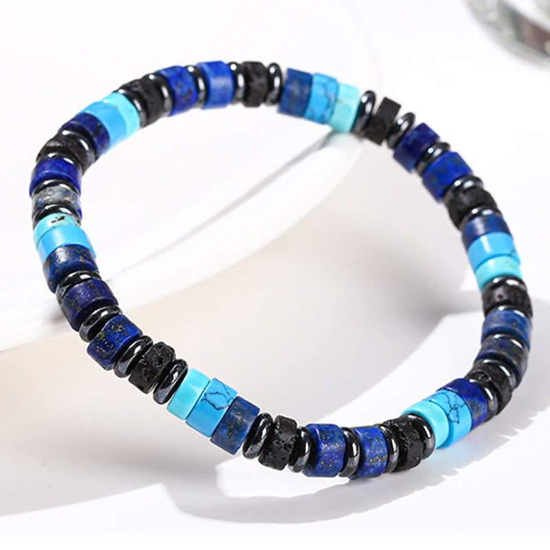 6 mm spirituelles Armband aus Hämatit-Türkis-Lavastein