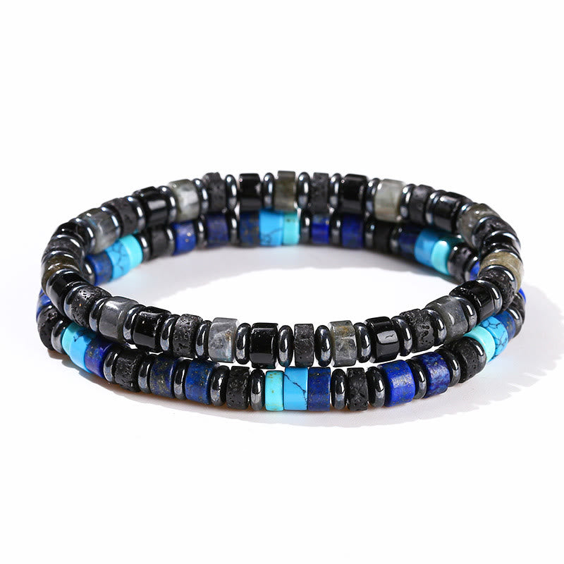 6 mm spirituelles Armband aus Hämatit-Türkis-Lavastein
