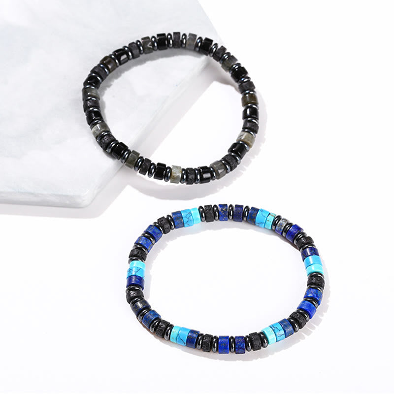 6 mm spirituelles Armband aus Hämatit-Türkis-Lavastein
