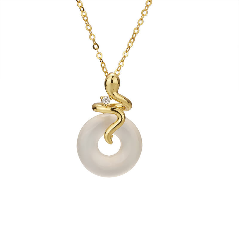 Chalcedony Serpent Peace Buckle Necklace in 925 Sterling Silver