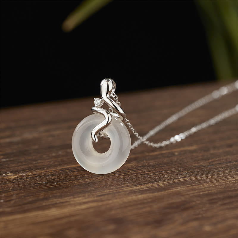 Chalcedony Serpent Peace Buckle Necklace in 925 Sterling Silver