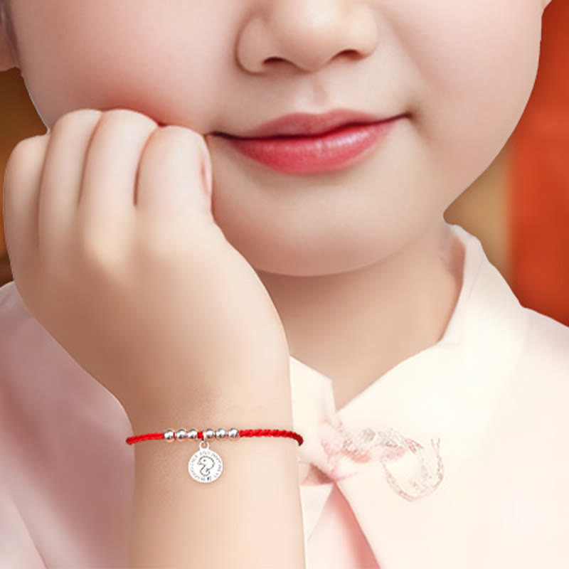 Chinese Zodiac Kid Protection Bracelet | Sterling Silver & Red String