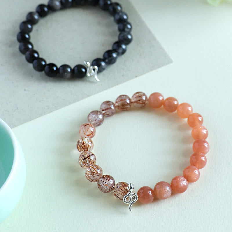 Natural Sun Stone & Super Seven Crystal Snake Bracelet 8mm