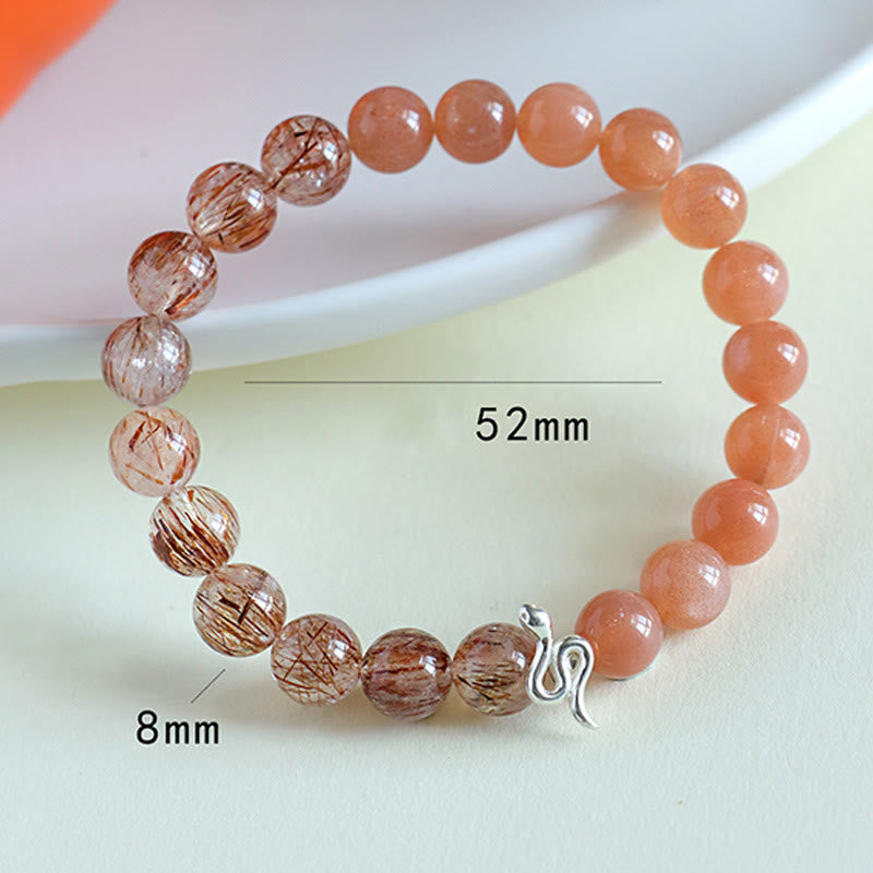 Natural Sun Stone & Super Seven Crystal Snake Bracelet 8mm