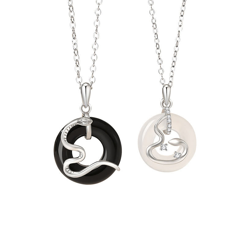 925 Sterling Silver Black Onyx Peace Buckle Necklace Pendant