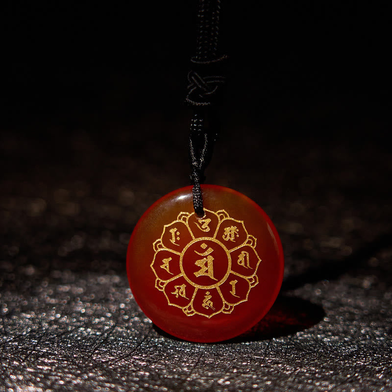 Om Mani Padme Hum Halskette | Schwarzer Obsidian Kraftanhänger