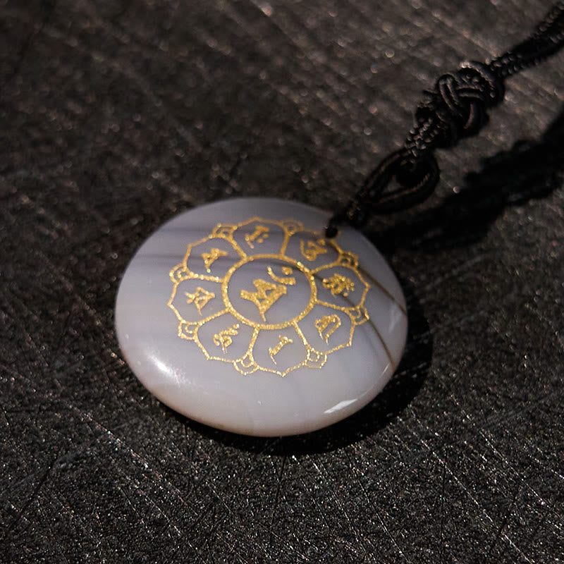 Om Mani Padme Hum Halskette | Schwarzer Obsidian Kraftanhänger