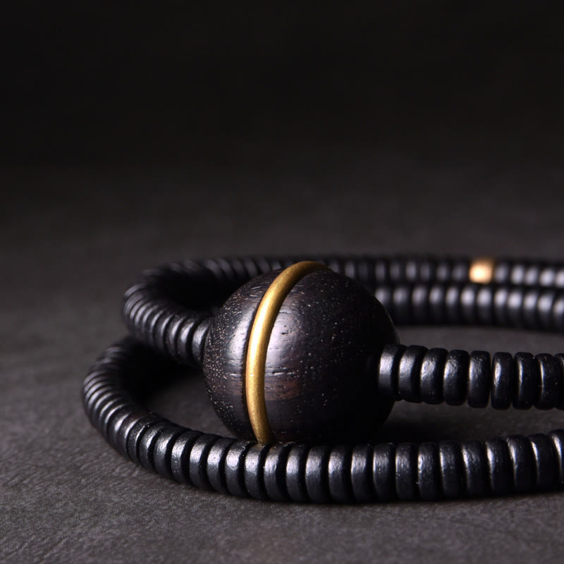 18mm Ebony Wood Brass Ball Bracelet for Balance and Calm