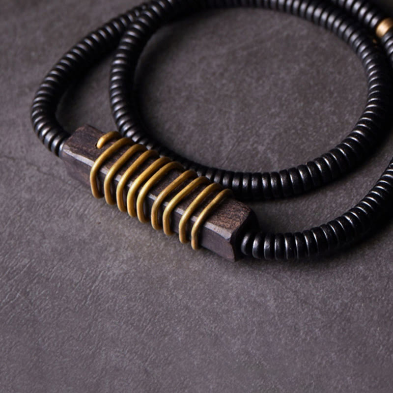 18mm Ebony Wood Brass Ball Bracelet for Balance and Calm