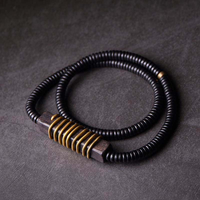 18mm Ebony Wood Brass Ball Bracelet for Balance and Calm