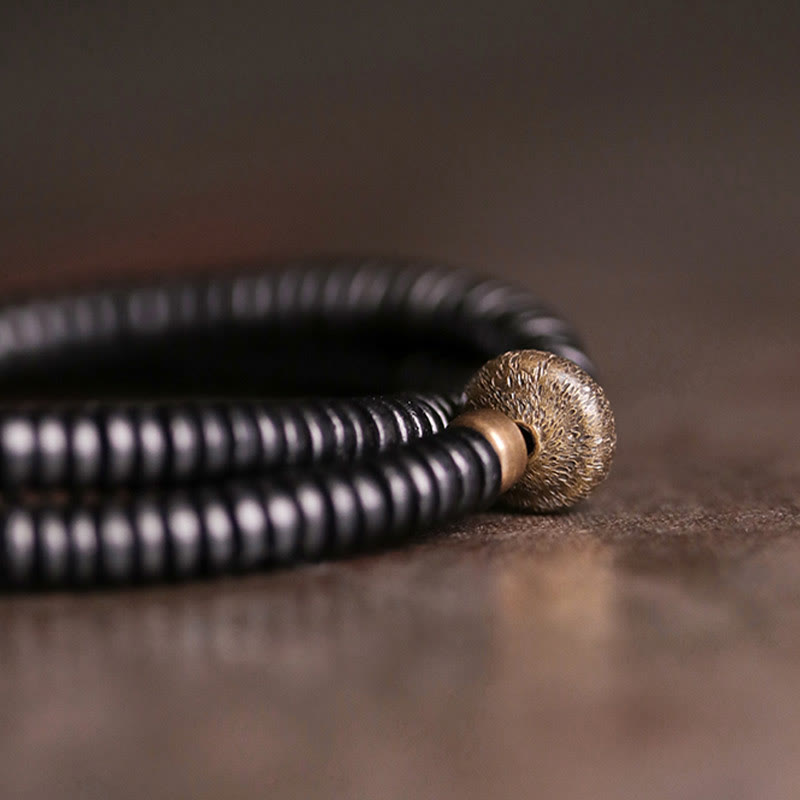 12mm Ebony Wood Brass Peace Double Wrap Bracelet