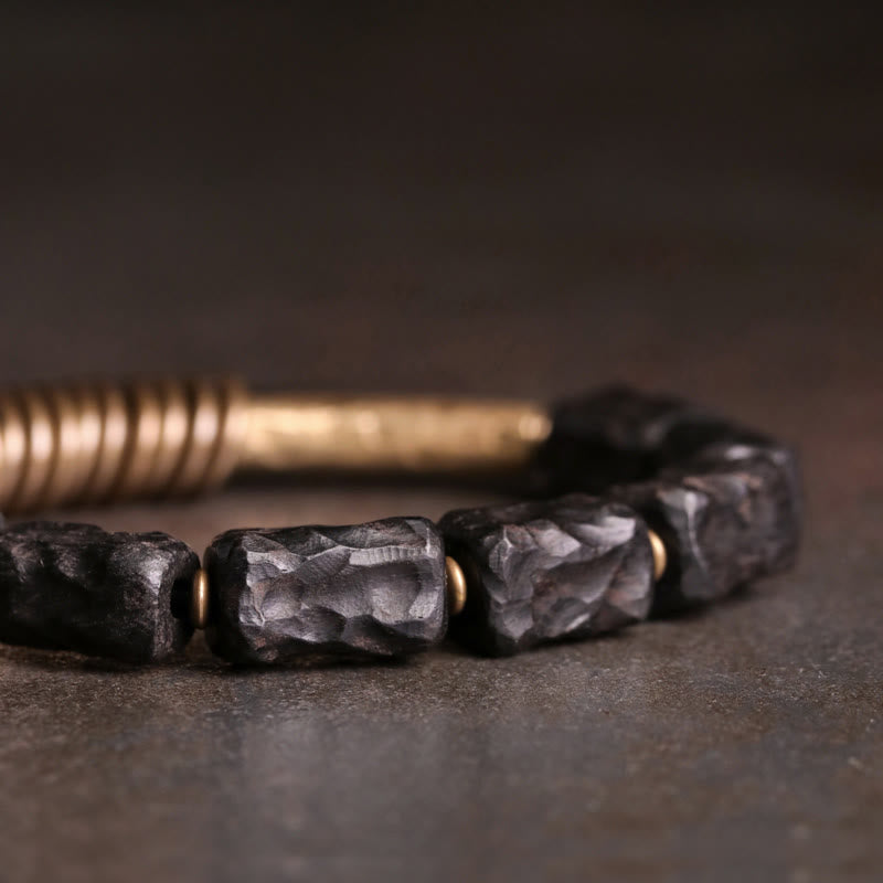 8.5mm Ebony Wood Peace Bracelet with Copper Rings 14-17.5cm