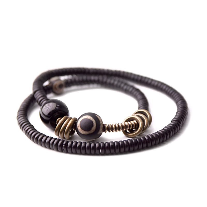 Double Wrap Ebony Wood and Green Sandalwood Obsidian Bracelet for Calm