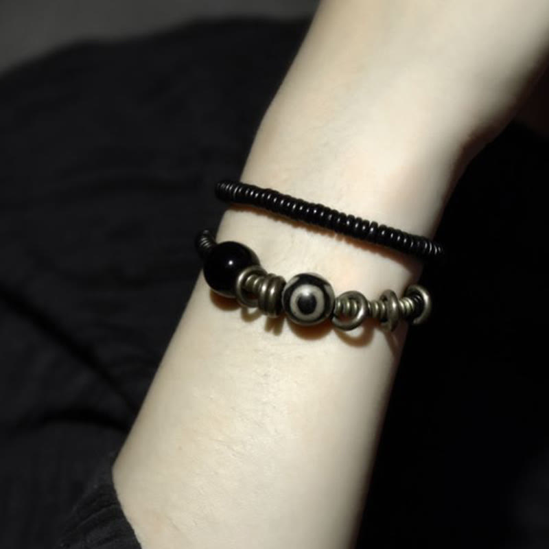 Double Wrap Ebony Wood and Green Sandalwood Obsidian Bracelet for Calm