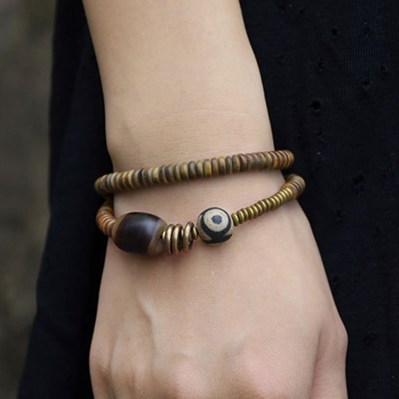 Double Wrap Ebony Wood and Green Sandalwood Obsidian Bracelet for Calm