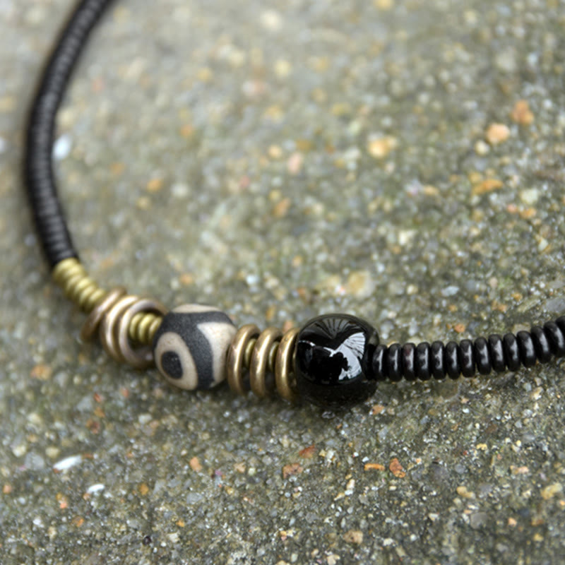 Double Wrap Ebony Wood and Green Sandalwood Obsidian Bracelet for Calm