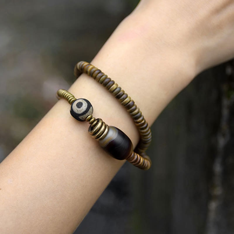Double Wrap Ebony Wood and Green Sandalwood Obsidian Bracelet for Calm
