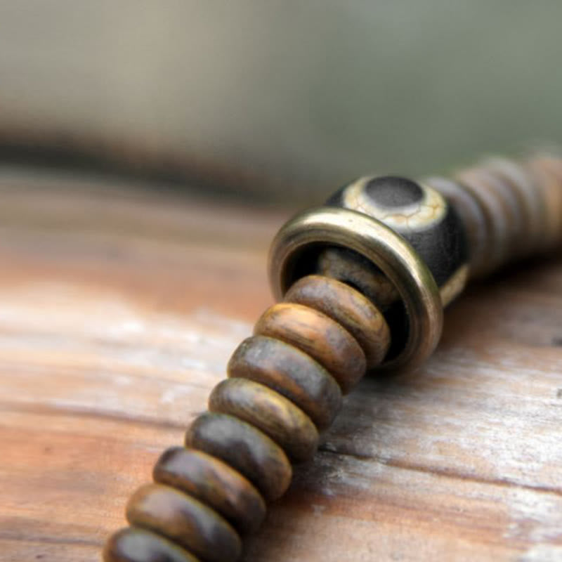 Double Wrap Ebony Wood and Green Sandalwood Obsidian Bracelet for Calm