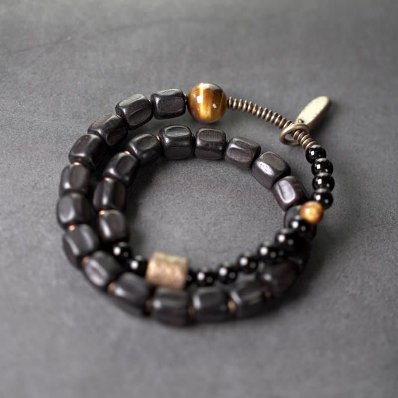 Ebony Wood Tiger Eye Double Wrap Bracelet for Peace & Balance