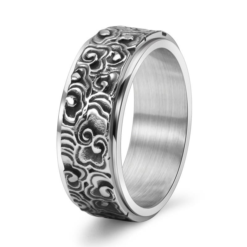Auspicious Clouds Titanium Steel Balance Ring - Adjustable Sizing