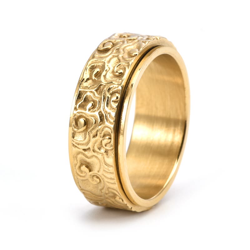 Auspicious Clouds Titanium Steel Balance Ring - Adjustable Sizing
