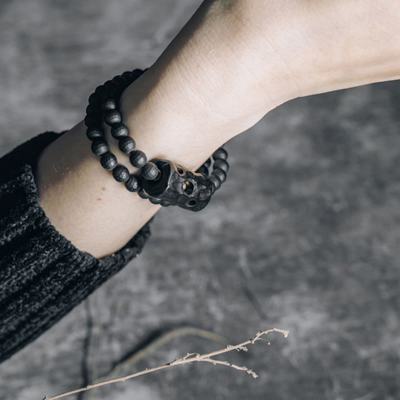 6mm Black Onyx Ebony Double Wrap Protection Bracelet