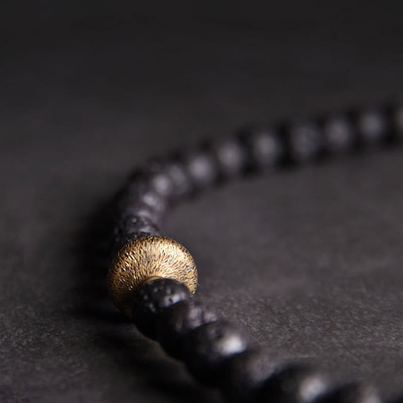6mm Lava Rock Three-eyed Dzi Bead Double Wrap Bracelet