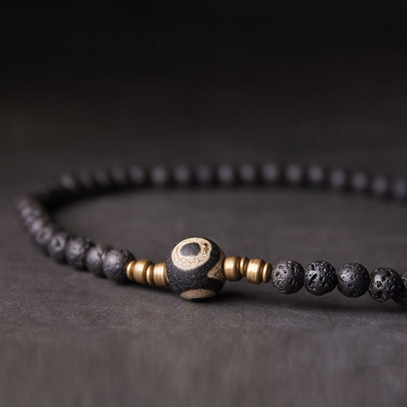 6mm Lava Rock Three-eyed Dzi Bead Double Wrap Bracelet