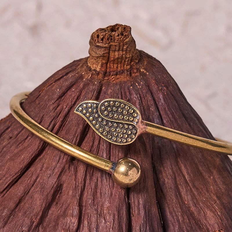 Adjustable Copper Leaf Bead Cuff Bracelet for Luck & Wealth