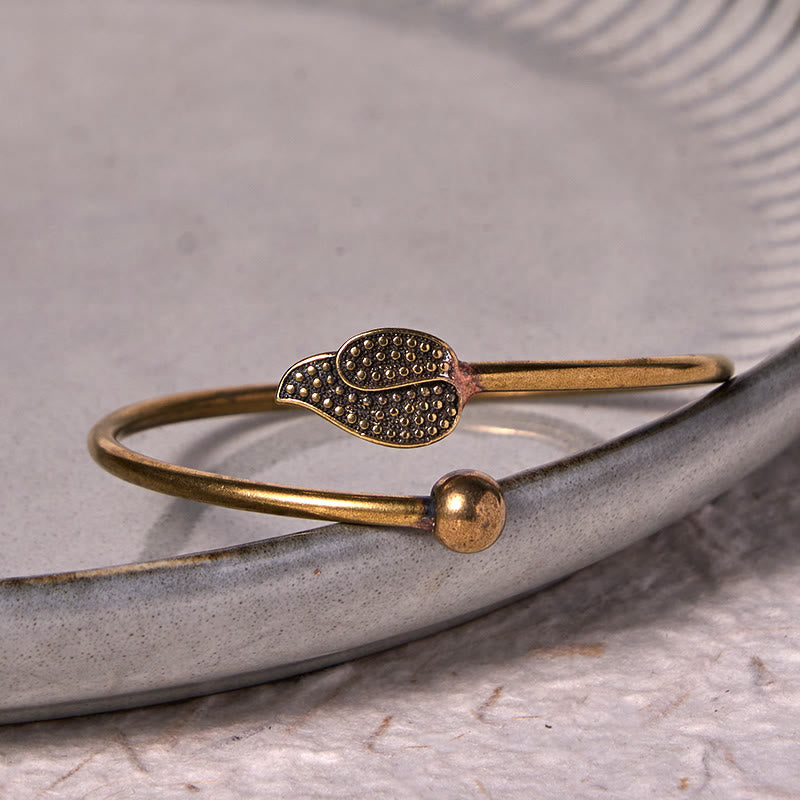 Adjustable Copper Leaf Bead Cuff Bracelet for Luck & Wealth