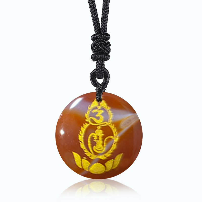 Lotus Pendant with Vajra Mantra in Black Obsidian for Protection