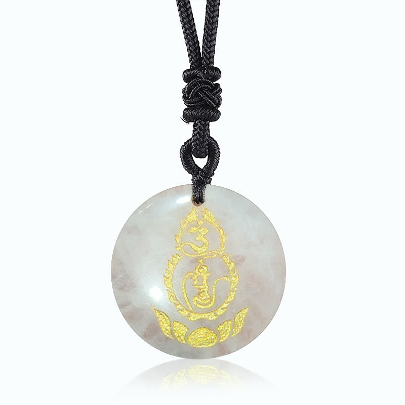 Lotus Pendant with Vajra Mantra in Black Obsidian for Protection