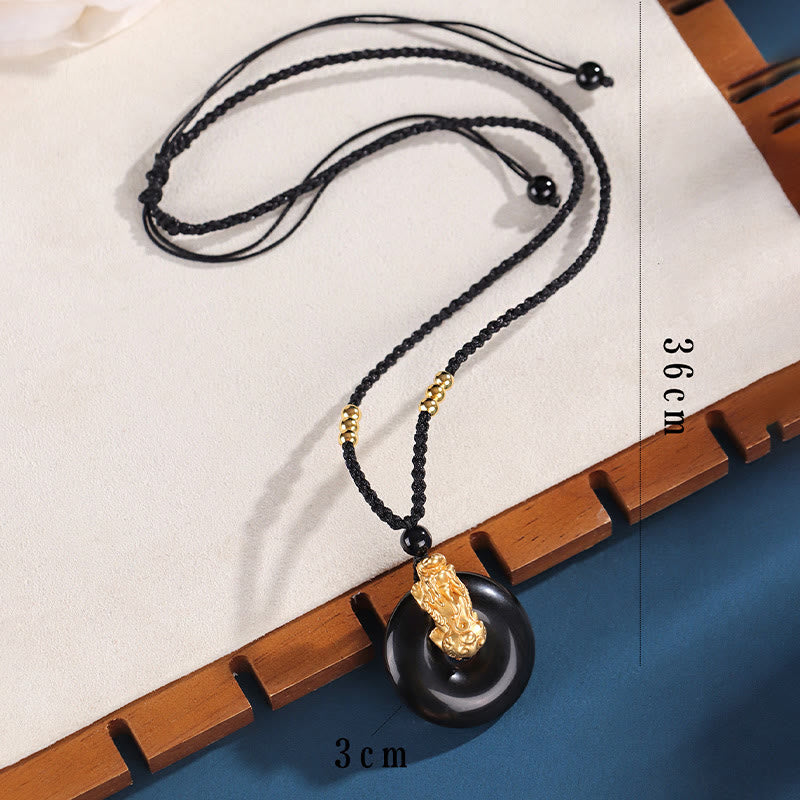 Black Onyx White Agate Pixiu Fortune Necklace