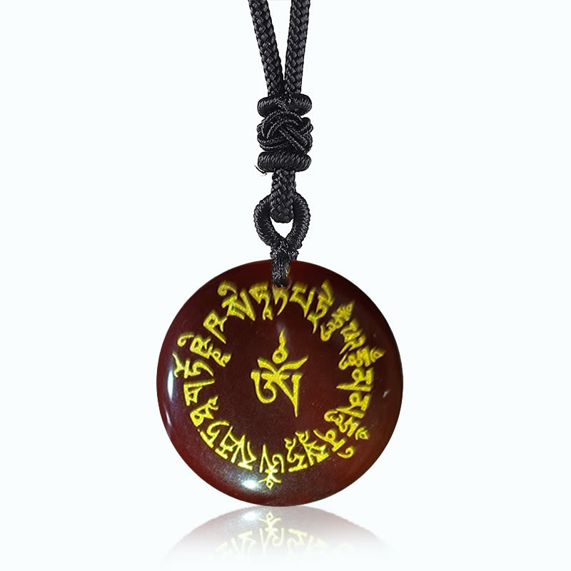 Fortune-gathering Mantra Obsidian Crystal Necklace Pendant