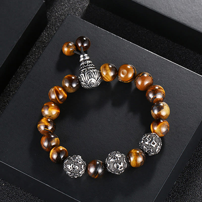 12mm Tiger Eye Men's Protection Bracelet with Titanium Steel