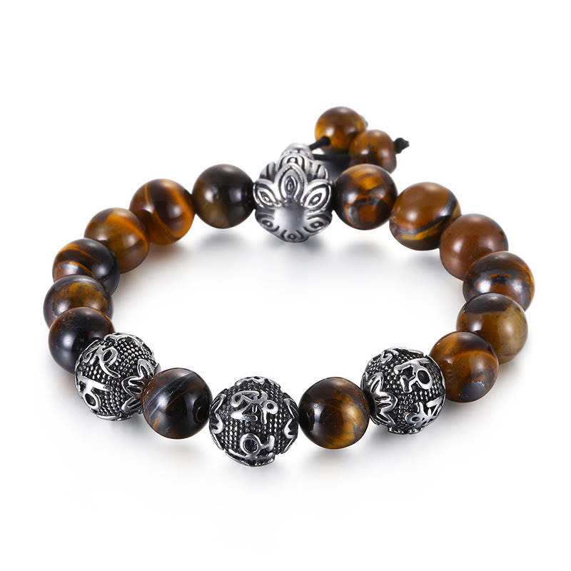12mm Tiger Eye Men's Protection Bracelet with Titanium Steel